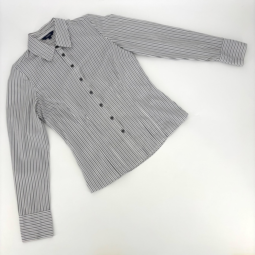 Reitmans Grey and White Striped Fitted Button Down Shirt, 5